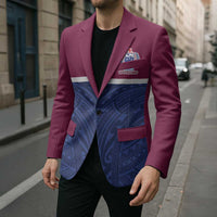Queensland Samoa Custom Blazer Maroon-Blue Pacific Polynesian Tribal Pattern - Polynesian Pride