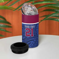 Queensland Samoa Custom 4 in 1 Can Cooler Tumbler Maroon-Blue Pacific Polynesian Tribal Pattern