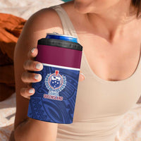 Queensland Samoa Custom 4 in 1 Can Cooler Tumbler Maroon-Blue Pacific Polynesian Tribal Pattern