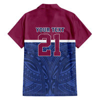 Queensland Samoa Custom Family Matching Off The Shoulder Long Sleeve Dress and Hawaiian Shirt Maroon-Blue Pacific Polynesian Tribal Pattern