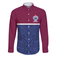 Queensland Samoa Custom Family Matching Off Shoulder Short Dress and Hawaiian Shirt Maroon-Blue Pacific Polynesian Tribal Pattern