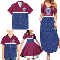 Queensland Samoa Custom Family Matching Summer Maxi Dress and Hawaiian Shirt Maroon-Blue Pacific Polynesian Tribal Pattern LT9 - Polynesian Pride