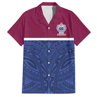 Queensland Samoa Custom Family Matching Summer Maxi Dress and Hawaiian Shirt Maroon-Blue Pacific Polynesian Tribal Pattern LT9 Dad's Shirt - Short Sleeve Dark Blue - Polynesian Pride