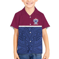 Queensland Samoa Custom Family Matching Summer Maxi Dress and Hawaiian Shirt Maroon-Blue Pacific Polynesian Tribal Pattern LT9 Son's Shirt Dark Blue - Polynesian Pride