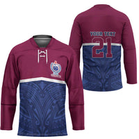 Queensland Samoa Custom Hockey Jersey Maroon-Blue Pacific Polynesian Tribal Pattern - Polynesian Pride