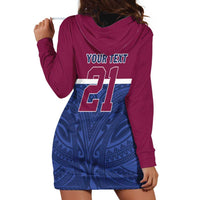Queensland Samoa Custom Hoodie Dress Maroon-Blue Pacific Polynesian Tribal Pattern