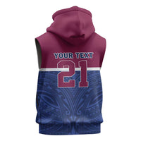 Queensland Samoa Custom Sleeveless Zip Hoodie Maroon-Blue Pacific Polynesian Tribal Pattern - Polynesian Pride