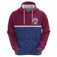 Queensland Samoa Custom Zip Hoodie Maroon-Blue Pacific Polynesian Tribal Pattern