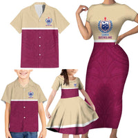 Queensland Samoa Custom Family Matching Short Sleeve Bodycon Dress and Hawaiian Shirt Maroon Pacific Polynesian Tribal Pattern