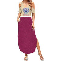 Queensland Samoa Custom Family Matching Summer Maxi Dress and Hawaiian Shirt Maroon Pacific Polynesian Tribal Pattern LT9 Mom's Dress Maroon - Polynesian Pride