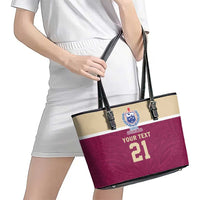 Queensland Samoa Custom Leather Tote Bag Maroon Pacific Polynesian Tribal Pattern