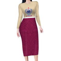 Queensland Samoa Custom Long Sleeve Bodycon Dress Maroon Pacific Polynesian Tribal Pattern LT9 Long Dress Maroon - Polynesian Pride