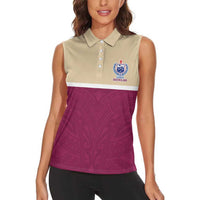Queensland Samoa Custom Women Sleeveless Polo Shirt Maroon Pacific Polynesian Tribal Pattern
