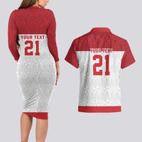 Queensland Tonga Custom Couples Matching Long Sleeve Bodycon Dress and Hawaiian Shirt QLD with Tongan Ngatu Pattern LT9 - Polynesian Pride