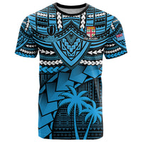 Fiji Rugby T Shirt Go Fijian Tapa Arty with World Cup Vibe LT9 Blue - Polynesian Pride