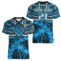 Custom Fiji Rugby Women V Neck T Shirt Go Fijian Tapa Arty with World Cup Vibe LT9 - Polynesian Pride