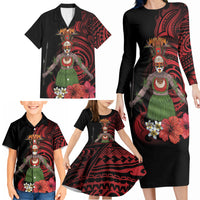 Huli Wigmen Tribe Hela Province Family Matching Long Sleeve Bodycon Dress and Hawaiian Shirt Papua New Guinea Indigenous Pattern LT9 - Polynesian Pride