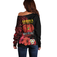 Huli Wigmen Tribe Hela Province Off Shoulder Sweater Papua New Guinea Indigenous Pattern LT9 - Polynesian Pride