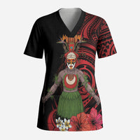 Huli Wigmen Tribe Hela Province Scrub Top Papua New Guinea Indigenous Pattern LT9 Adult Black - Polynesian Pride