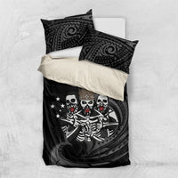 Skeleton Tribe Simbu Province Bedding Set Papua New Guinea Indigenous Pattern LT9 US Twin 172cm x 218cm Black - Polynesian Pride