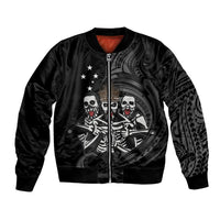 Skeleton Tribe Simbu Province Bomber Jacket Papua New Guinea Indigenous Pattern LT9 Unisex Black - Polynesian Pride