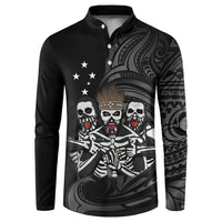 Skeleton Tribe Simbu Province Button Sweatshirt Papua New Guinea Indigenous Pattern LT9 Black - Polynesian Pride