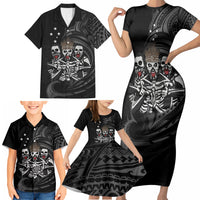 Skeleton Tribe Simbu Province Family Matching Short Sleeve Bodycon Dress and Hawaiian Shirt Papua New Guinea Indigenous Pattern LT9 - Polynesian Pride