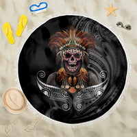Mokomoko Tribe Eastern Highlands Province Beach Blanket Papua New Guinea Indigenous Pattern LT9 One Size 150cm Black - Polynesian Pride