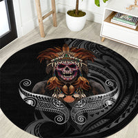 Mokomoko Tribe Eastern Highlands Province Round Carpet Papua New Guinea Indigenous Pattern LT9 Black - Polynesian Pride