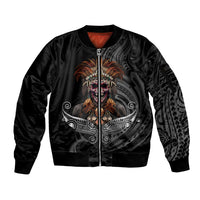 Mokomoko Tribe Eastern Highlands Province Sleeve Zip Bomber Jacket Papua New Guinea Indigenous Pattern LT9 Unisex Black - Polynesian Pride