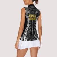 Independen Stet bilong Papua Niugini 1975 Women Sleeveless Polo Shirt Black Tribal Papua New Guinea Province Flag LT9 - Polynesian Pride