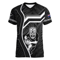 New Zealand Aotearoa Rugby Women V Neck T Shirt Black Fern Maori Tribal Sporty Style LT9 Female Black - Polynesian Pride