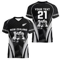 Custom New Zealand Aotearoa Rugby Women V Neck T Shirt Haka Dance Mixed Silver Fern Sporty Style LT9 - Polynesian Pride