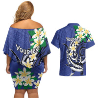 FSM Chuuk State Polynesian Shark Tattoo Personalised Couples Matching Off Shoulder Short Dress and Hawaiian Shirt