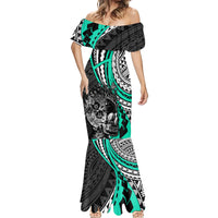Personalised Polynesia Skull Mermaid Dress Tattoo In The Style Of Maori With Marine Life Aqua LT9 - Polynesian Pride