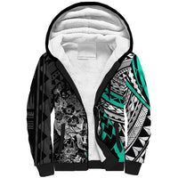 Personalised Polynesia Skull Sherpa Hoodie Tattoo In The Style Of Maori With Marine Life Aqua LT9 Unisex Aqua - Polynesian Pride