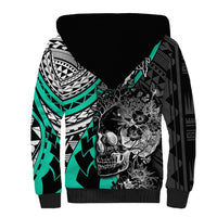 Personalised Polynesia Skull Sherpa Hoodie Tattoo In The Style Of Maori With Marine Life Aqua LT9 - Polynesian Pride