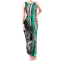 Personalised Polynesia Skull Tank Maxi Dress Tattoo In The Style Of Maori With Marine Life Aqua LT9 Women Aqua - Polynesian Pride
