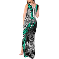 Personalised Polynesia Skull Tank Maxi Dress Tattoo In The Style Of Maori With Marine Life Aqua LT9 - Polynesian Pride