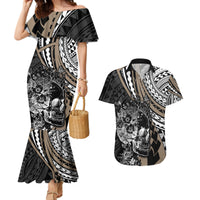 Personalised Polynesia Skull Couples Matching Mermaid Dress and Hawaiian Shirt Tattoo In The Style Of Maori With Marine Life Gold LT9 Gold - Polynesian Pride