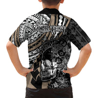 Personalised Polynesia Skull Hawaiian Shirt Tattoo In The Style Of Maori With Marine Life Gold LT9 - Polynesian Pride