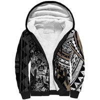 Personalised Polynesia Skull Sherpa Hoodie Tattoo In The Style Of Maori With Marine Life Gold LT9 Unisex Gold - Polynesian Pride