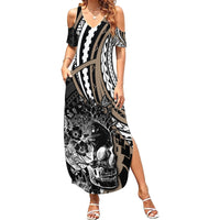 Personalised Polynesia Skull Summer Maxi Dress Tattoo In The Style Of Maori With Marine Life Gold LT9 Women Gold - Polynesian Pride