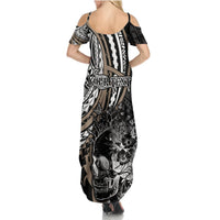 Personalised Polynesia Skull Summer Maxi Dress Tattoo In The Style Of Maori With Marine Life Gold LT9 - Polynesian Pride