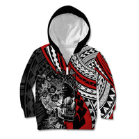 Personalised Polynesia Skull Kid Hoodie Tattoo In The Style Of Maori With Marine Life Red LT9 Zip Hoodie Red - Polynesian Pride