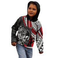 Personalised Polynesia Skull Kid Hoodie Tattoo In The Style Of Maori With Marine Life Red LT9 - Polynesian Pride