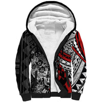 Personalised Polynesia Skull Sherpa Hoodie Tattoo In The Style Of Maori With Marine Life Red LT9 Unisex Red - Polynesian Pride