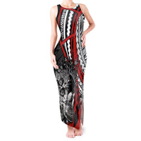 Personalised Polynesia Skull Tank Maxi Dress Tattoo In The Style Of Maori With Marine Life Red LT9 Women Red - Polynesian Pride