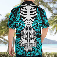 Personalised Polynesia Skull Hawaiian Shirt With Boars Tusk Aqua Arty Vibe LT9 - Polynesian Pride