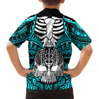 Personalised Polynesia Skull Hawaiian Shirt With Boars Tusk Aqua Arty Vibe LT9 - Polynesian Pride